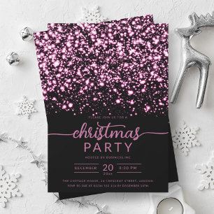 Luxe Hot Pink Winter Shiny Stars Company Xmas Invitation