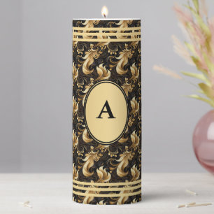 Luxe Illumination: Abstract Gold and Black  Pillar Candle