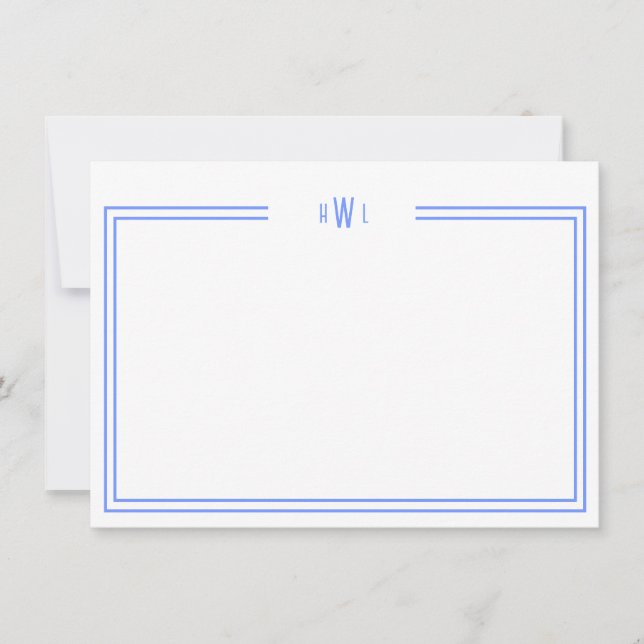 Luxe Initial Personal Stationery Blue Note Card (Front)
