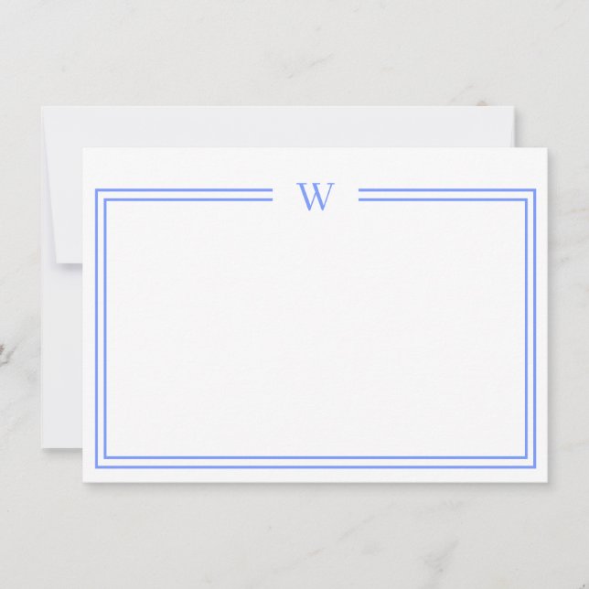 Luxe Initial Personal Stationery Blue Note Card (Front)