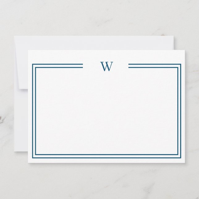 Luxe Initial Personal Stationery Teal Note Card (Front)