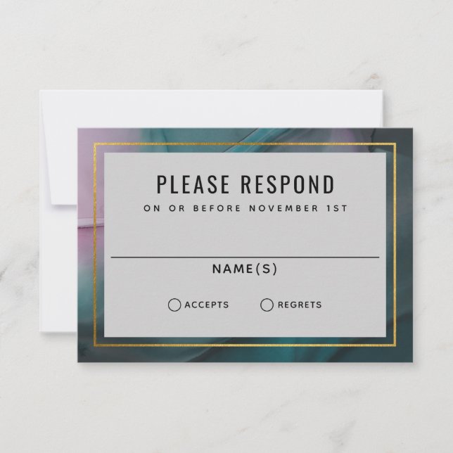 Luxe Ink Wash Jewel Tones Wedding RSVP (Front)