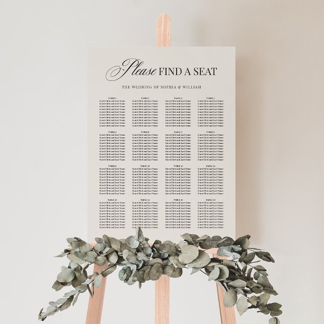 Luxe Ivory and Brown Neutral Wedding Seating Chart Foam Board (Creator Uploaded)