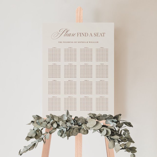 Luxe Ivory and Taupe Neutral Wedding Seating Chart Foam Board (Creator Uploaded)