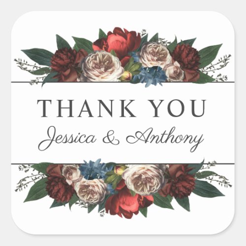 Luxe Jewel Tone Floral Bouquet Thank You Square Sticker