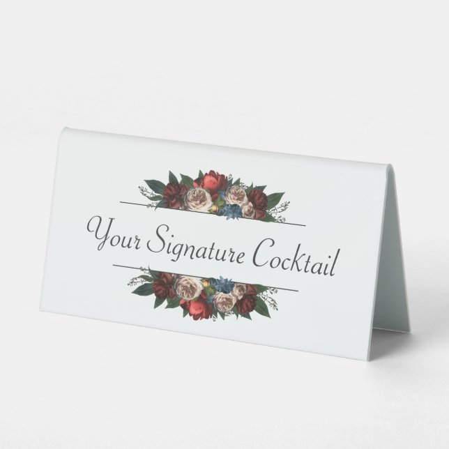 Luxe Jewel Tone Floral Signature Cocktail Table Tent (Front)