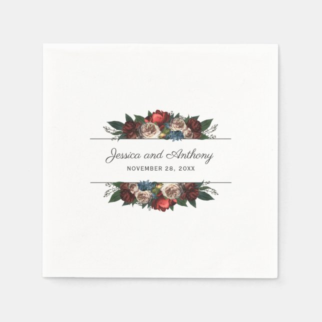 Luxe Jewel Tone Floral Wedding or Engagement Napkins (Front)