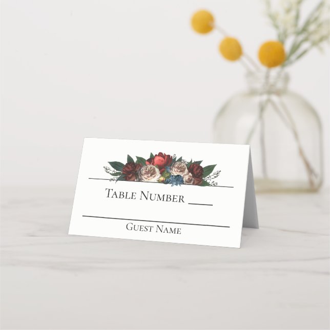 Luxe Jewel Tone Floral Wedding Place Card (Front)