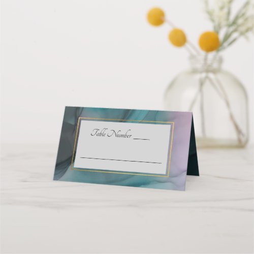 Luxe Jewel Tone Marble Ink Wash Wedding Place Card