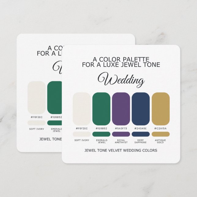 Luxe Jewel Wedding Color Palette Card (Front/Back)