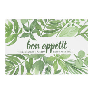 Luxe Leaves Green Botanical Frame Bon Appetit Placemat