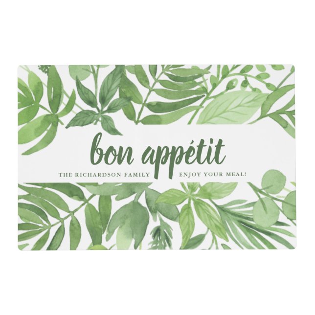 Luxe Leaves | Green Botanical Frame Bon Appetit Placemat (Front)