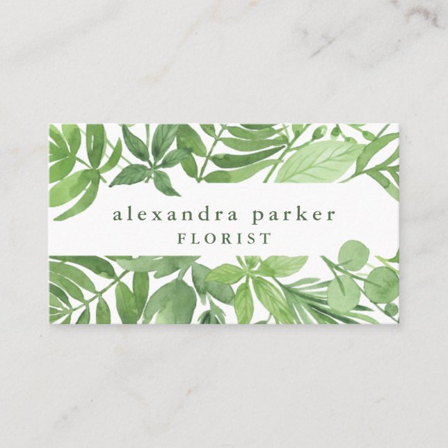 Luxe Leaves | Green Botanical Frame Business Card (Front)