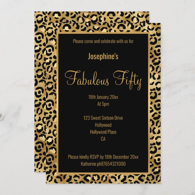 LUXE LEOPARD ALL BLACK GOLD CUSTOM INVITATION (Front/Back)