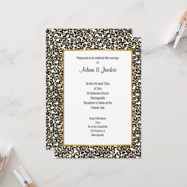 LUXE LEOPARD GOLD TRIM WEDDING  INVITATION (Front/Back In Situ)