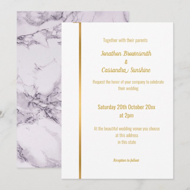LUXE LILAC MARBLE GOLD WEDDING INVITATION (Front/Back)