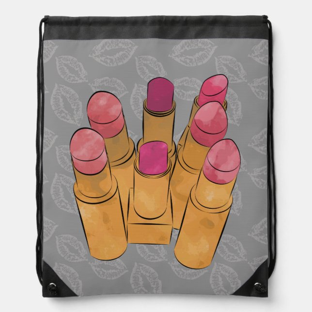 Luxe Lipstick Kiss Drawstring Bag (Front)