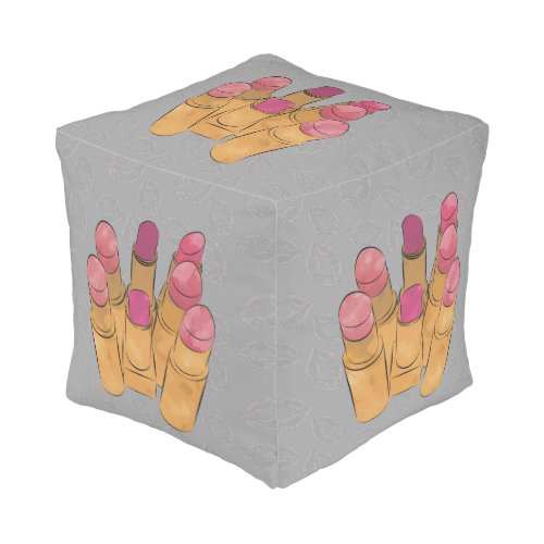 Luxe Lipstick Kiss Gray Cubed Pouf