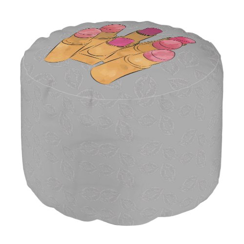 Luxe Lipstick Kiss Gray Round Pouf