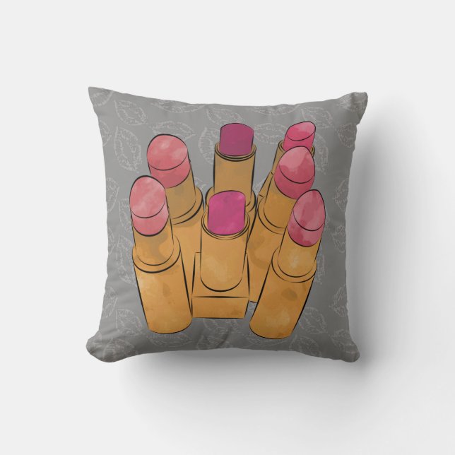 Luxe Lipstick Kiss Throw Pillow (Front)