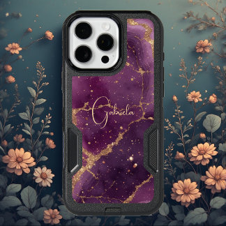 Luxe Magenta Agate Gold Imperial Modern Typography iPhone 16 Pro Max Case