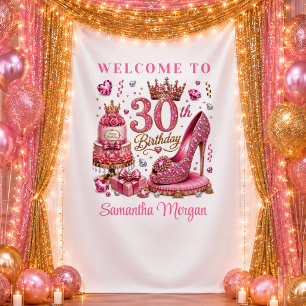 Luxe Magenta Gold Sparkle 30th Birthday Backdrop