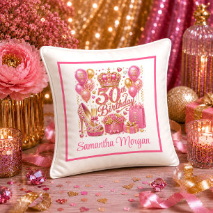 Luxe Magenta Gold Sparkle 30th Birthday Pillow