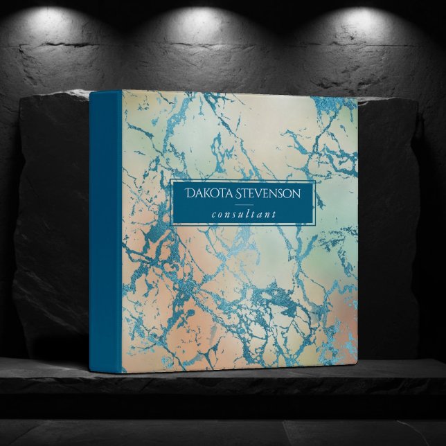 Luxe Marble | Beautiful Coral and Teal Vein Custom 3 Ring Binder (Creator Uploaded)