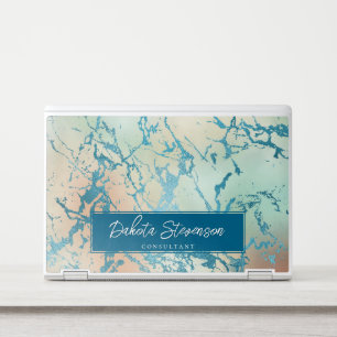 Luxe Marble Beautiful Coral and Teal Vein Custom HP Laptop Skin