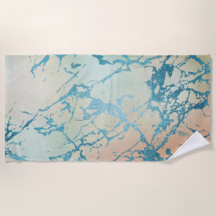 Luxe Marble   Beautiful Yellow and Coral Teal Vein Beach Towel