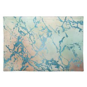 Luxe Marble Beautiful Yellow and Coral Teal Vein Cloth Placemat