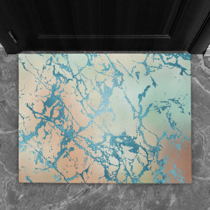 Luxe Marble Beautiful Yellow and Coral Teal Vein Doormat