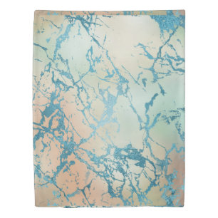 Luxe Marble Beautiful Yellow and Coral Teal Vein Duvet Cover
