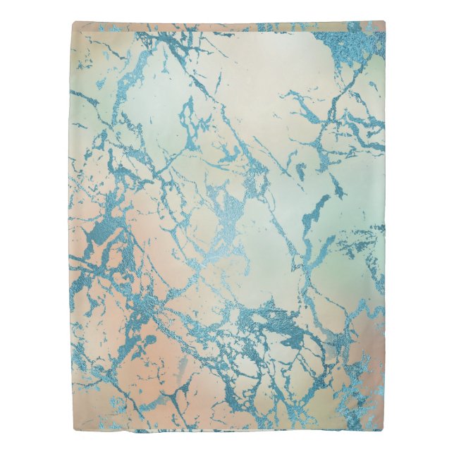 Luxe Marble | Beautiful Yellow and Coral Teal Vein Duvet Cover (Front)