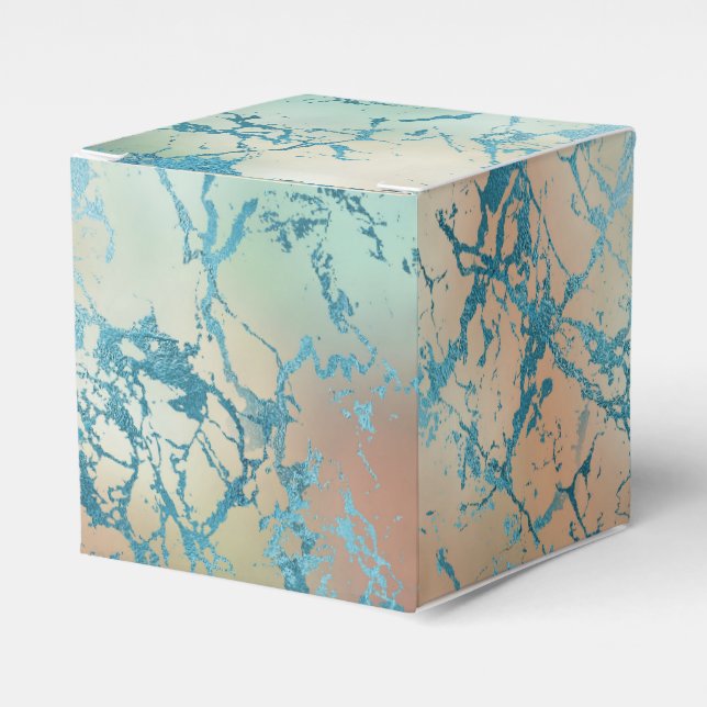 Luxe Marble | Beautiful Yellow and Coral Teal Vein Favor Boxes (Front Side)