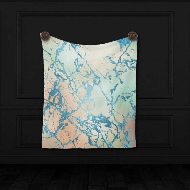 Luxe Marble | Beautiful Yellow and Coral Teal Vein Fleece Blanket (Creator Uploaded)
