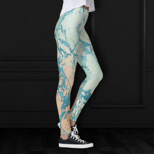 Luxe Marble Beautiful Yellow and Coral Teal Vein Leggings