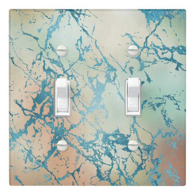 Luxe Marble | Beautiful Yellow and Coral Teal Vein Light Switch Cover (In Situ)