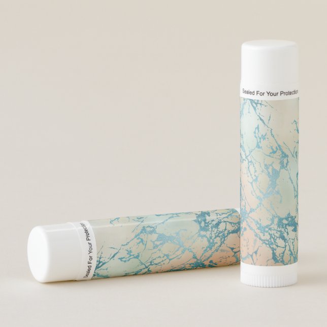 Luxe Marble | Beautiful Yellow and Coral Teal Vein Lip Balm (Front)
