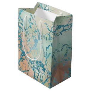 Luxe Marble Beautiful Yellow and Coral Teal Vein Medium Gift Bag