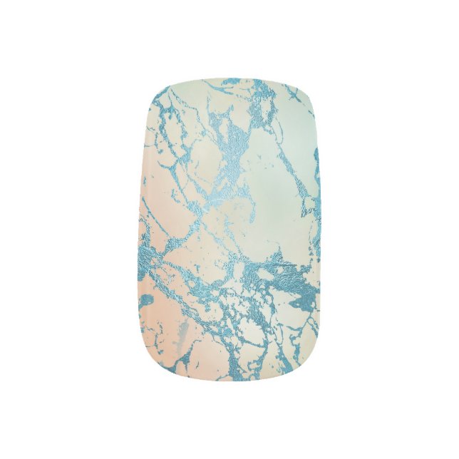 Luxe Marble | Beautiful Yellow and Coral Teal Vein Minx Nail Art (Right Thumb)