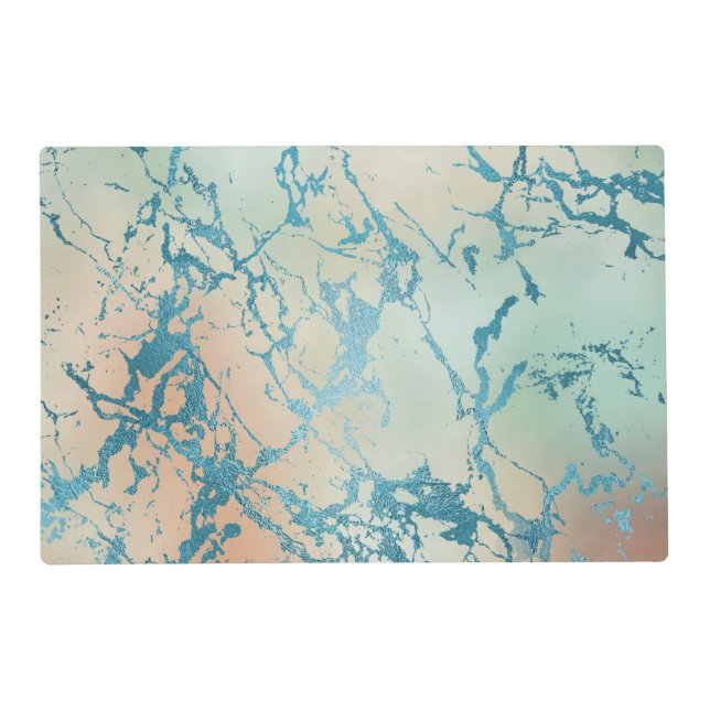 Luxe Marble | Beautiful Yellow and Coral Teal Vein Placemat (Front)