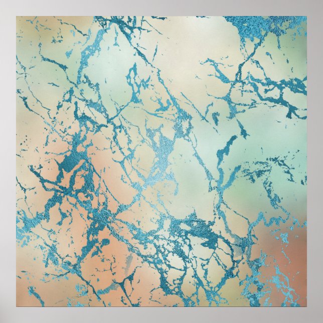 Luxe Marble | Beautiful Yellow and Coral Teal Vein Poster (Front)