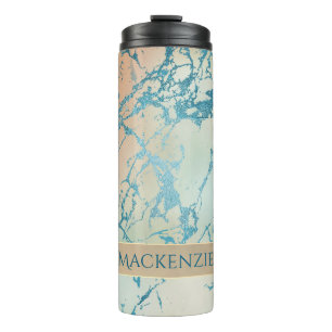 Luxe Marble Beautiful Yellow and Coral Teal Vein Thermal Tumbler