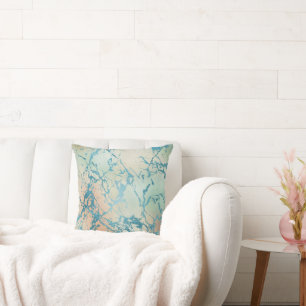 Luxe Marble   Beautiful Yellow and Coral Teal Vein Throw Pillow