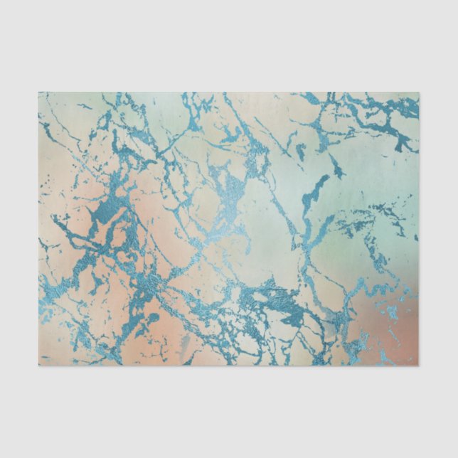 Luxe Marble | Beautiful Yellow and Coral Teal Vein Tissue Paper (Front)