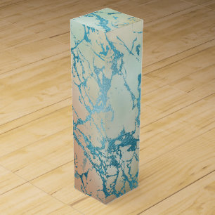Luxe Marble   Beautiful Yellow and Coral Teal Vein Wine Box