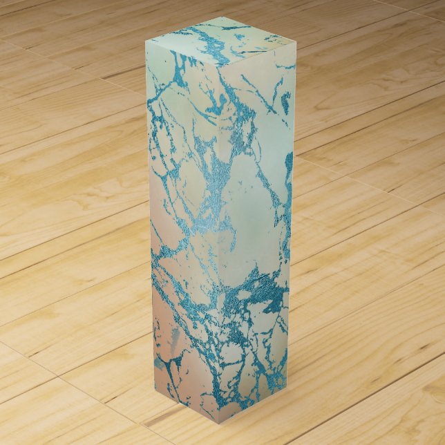 Luxe Marble | Beautiful Yellow and Coral Teal Vein Wine Box (Front)