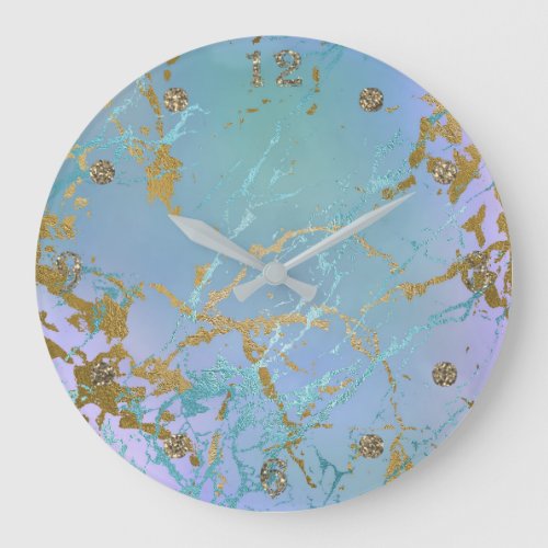 Luxe Marble  Elegant Dusty Muted Jewel Tones Gold Large Clock