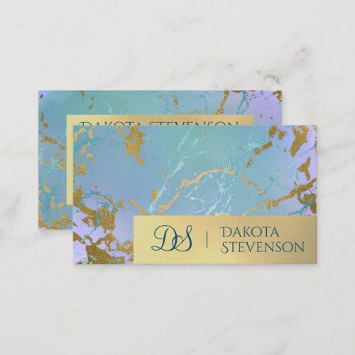 Luxe Marble  Elegant Muted Jewel Tones Monogram Business Card